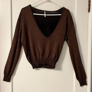 Free People Brown V-Neck Sweater